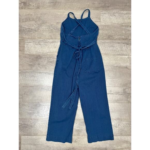 Marine Layer | Tess Mid Indigo Crisscross Back Wide Leg Cropped Midi Jumpsuit - Picture 3 of 11